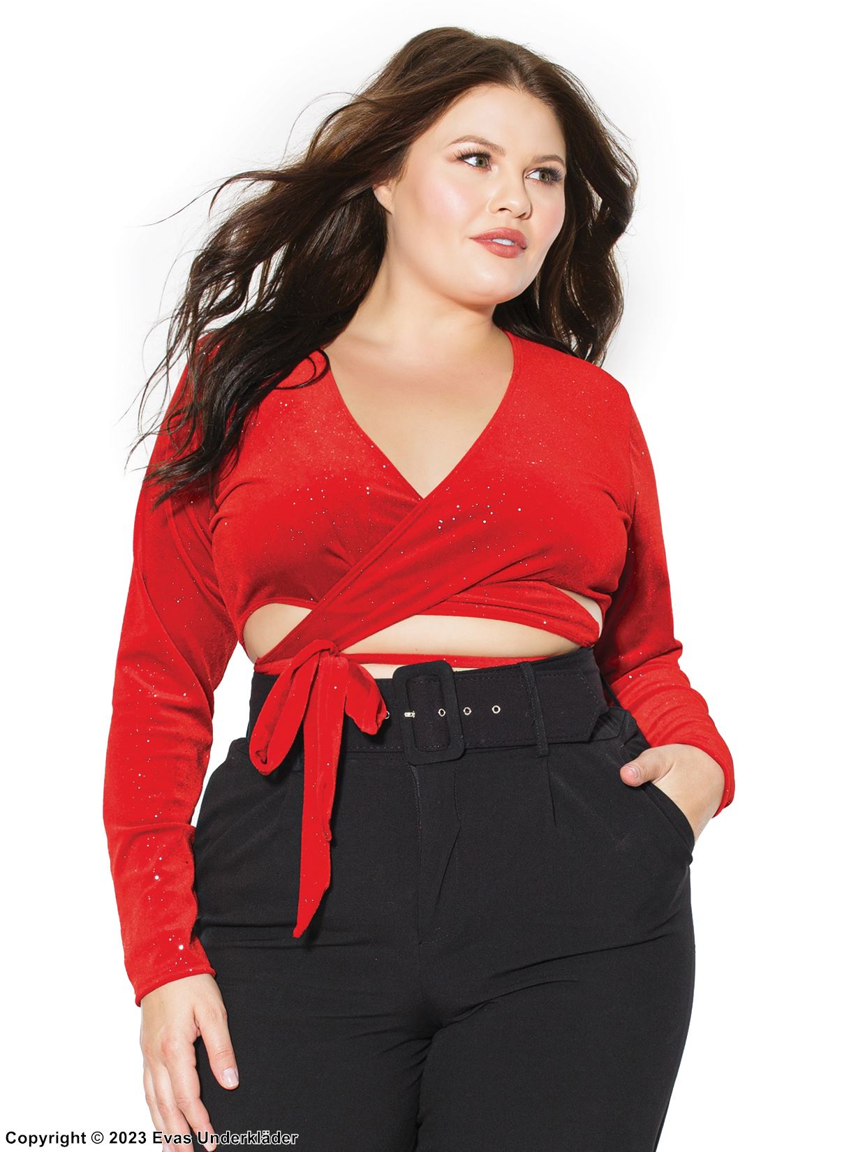 Weihnachtsthema (Frau), Kostüm-Top, Samt, Kunstpelz, Funkeln, lange Ärmel, Plus Size